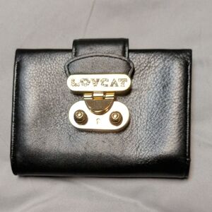 LOVCAT Black Leather Compact Wallet with Gold Hardware